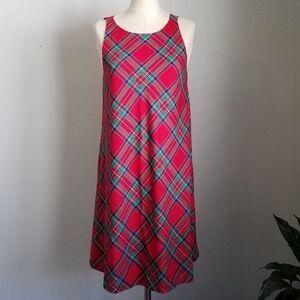 Vineyard Vines Red Plaid Round Neck Sleeveless Shift Swing Pullover Dress (NWT)